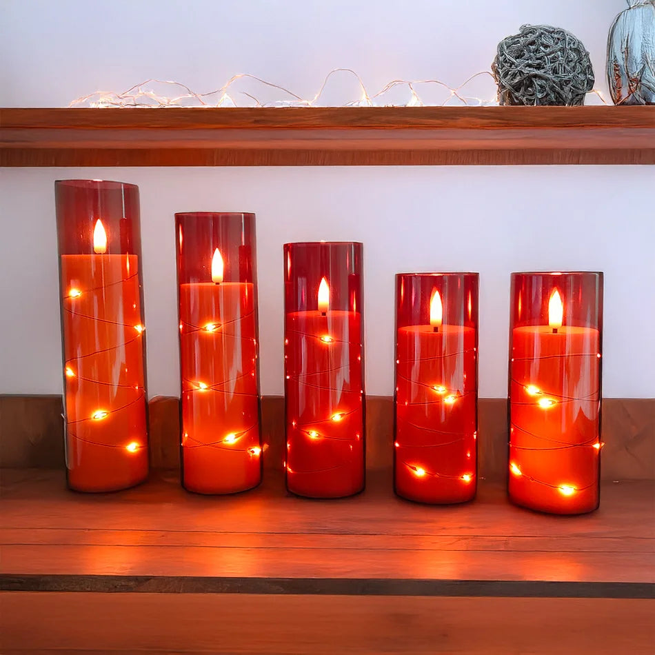 Set de 5 Velas LED Rojas sin Llama | Decoración para Hogar, Fiestas, Halloween o Bodas