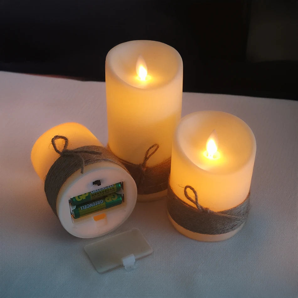 Set de 3 Velas LED con Llama Efecto Real y Cuerda Vintage | Batería o Recargables USB – Luz Ambiental Decorativa