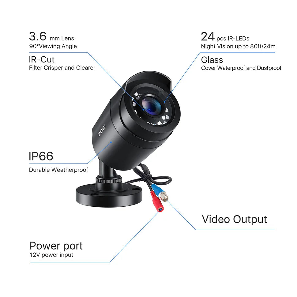ZOSI 1080P 4 Cámaras HD TVI para Interior y Exterior – CCTV Bullet Resistente al Clima
