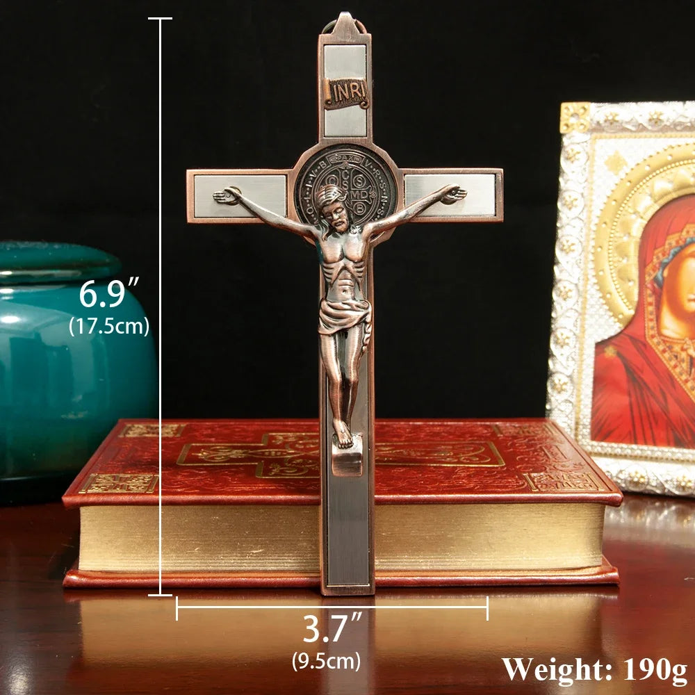 HTISOK – Cruz Católica con Imagen de Jesús | Decoración de Pared y Cruz de Oración de Aleación Metálica