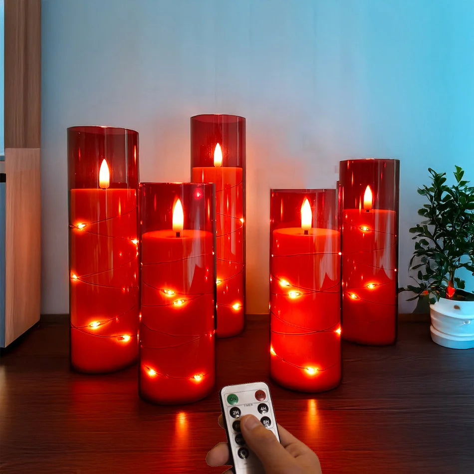 Set de 5 Velas LED Rojas sin Llama | Decoración para Hogar, Fiestas, Halloween o Bodas