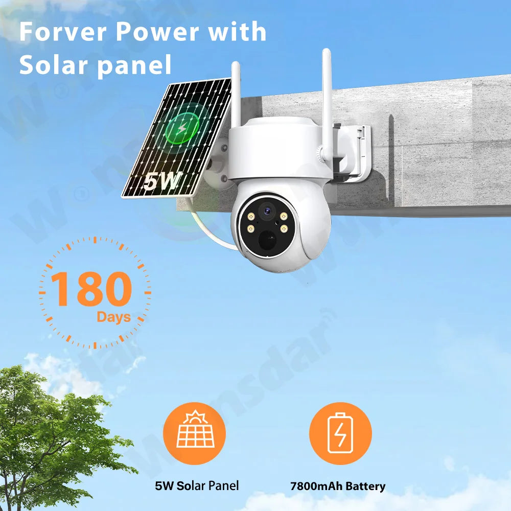 Cámara WONSDAR WiFi PTZ Exterior con Batería Incorporada y Panel Solar – HD iCSee