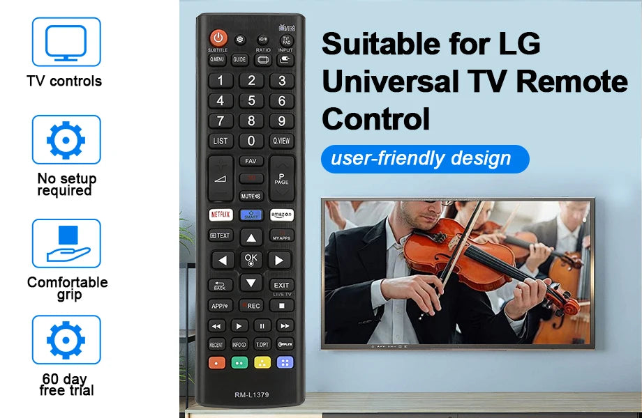 Mando a Distancia Universal para TV LG | Compatible con Todos los Modelos | Botones de Acceso Rápido a Netflix y Prime Video
