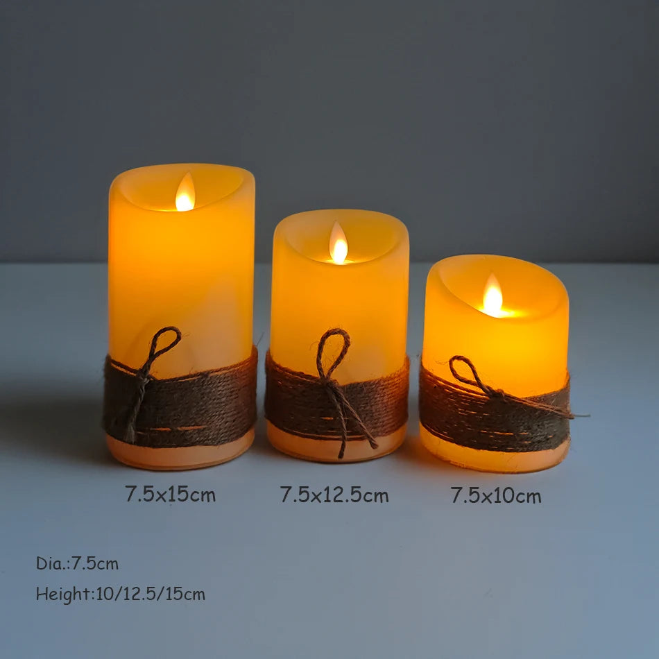 Set de 3 Velas LED con Llama Efecto Real y Cuerda Vintage | Batería o Recargables USB – Luz Ambiental Decorativa