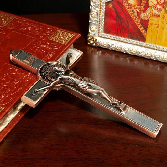 HTISOK – Cruz Católica con Imagen de Jesús | Decoración de Pared y Cruz de Oración de Aleación Metálica