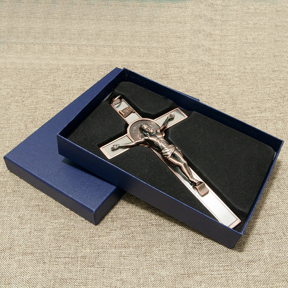 Cruz Católica HTISOK con Medalla de San Benito – Decoración Religiosa de Pared 17,5 cm