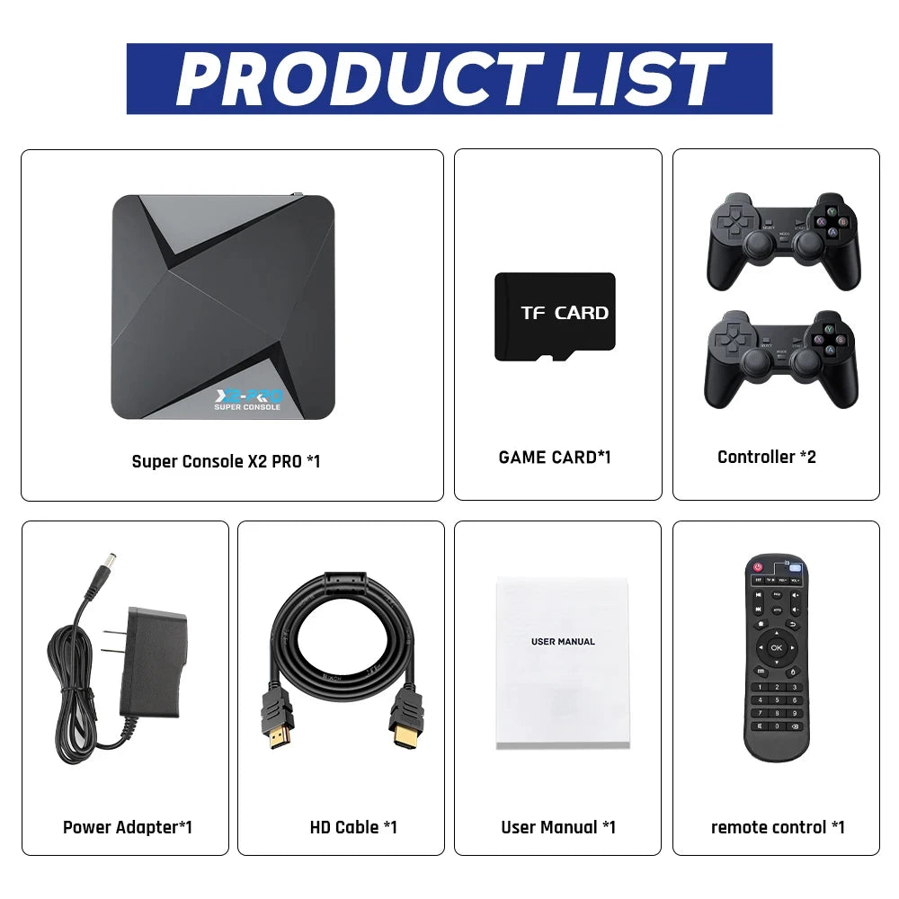 KINHANK Super Console X2 Pro – Consola Retro con 90.000 Juegos + Mandos Inalámbricos | Compatible con PS1, Dreamcast, MAME y Sega Saturn