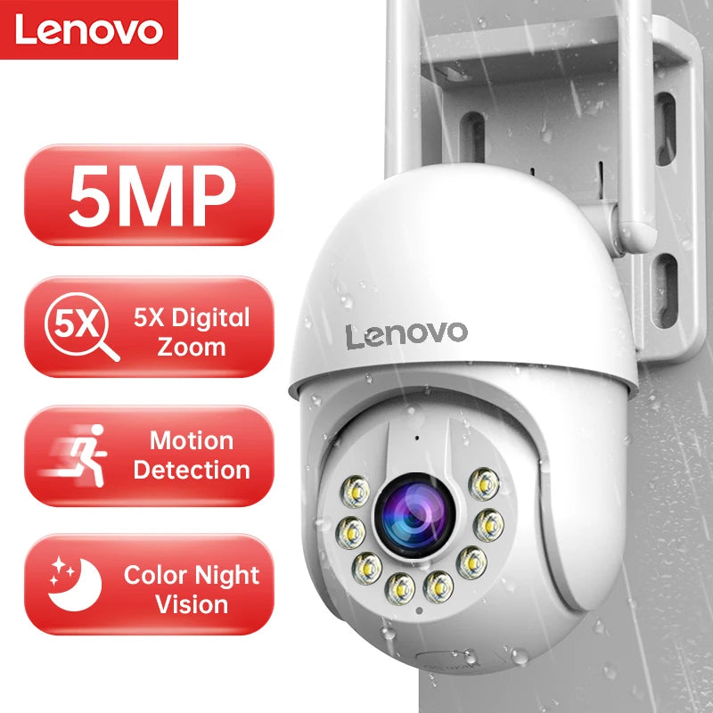 Cámara Lenovo 5MP WiFi PTZ Exterior con Zoom 5X, Seguimiento Automático y ONVIF