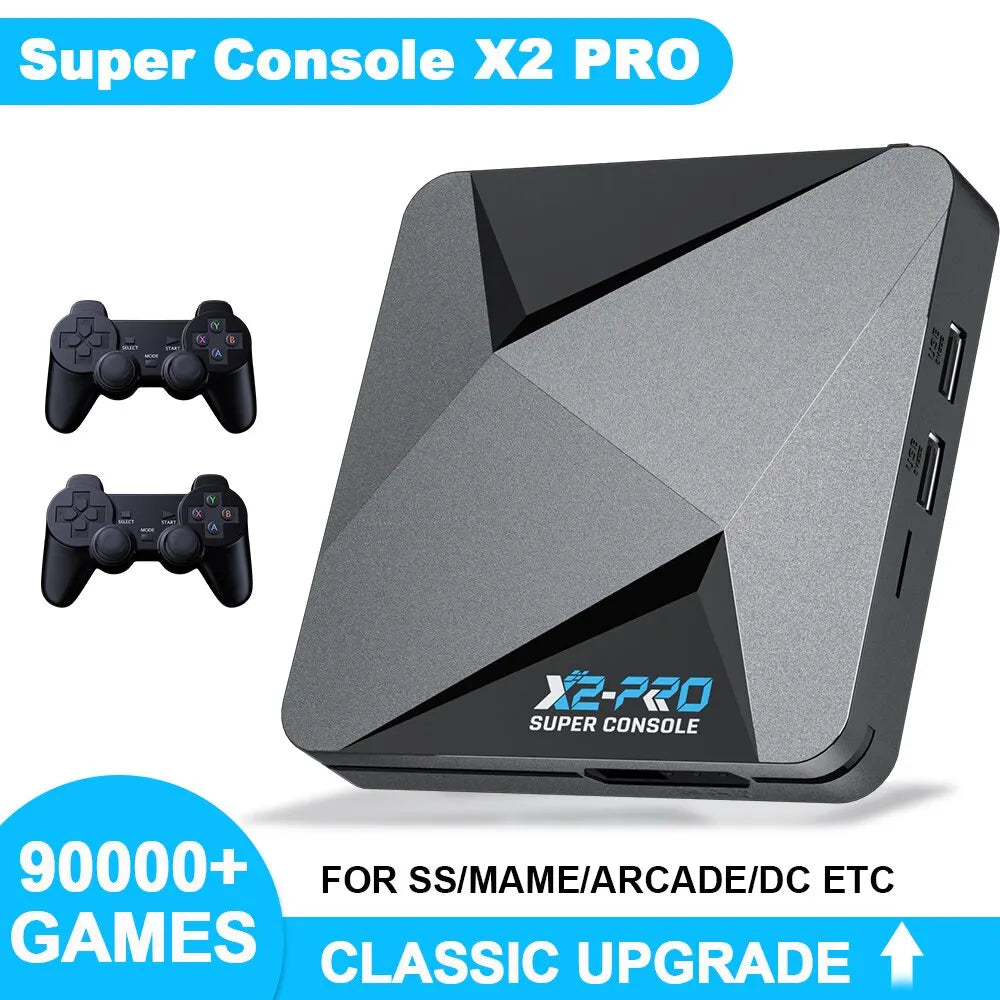 KINHANK Super Console X2 Pro – Consola Retro con 90.000 Juegos + Mandos Inalámbricos | Compatible con PS1, Dreamcast, MAME y Sega Saturn