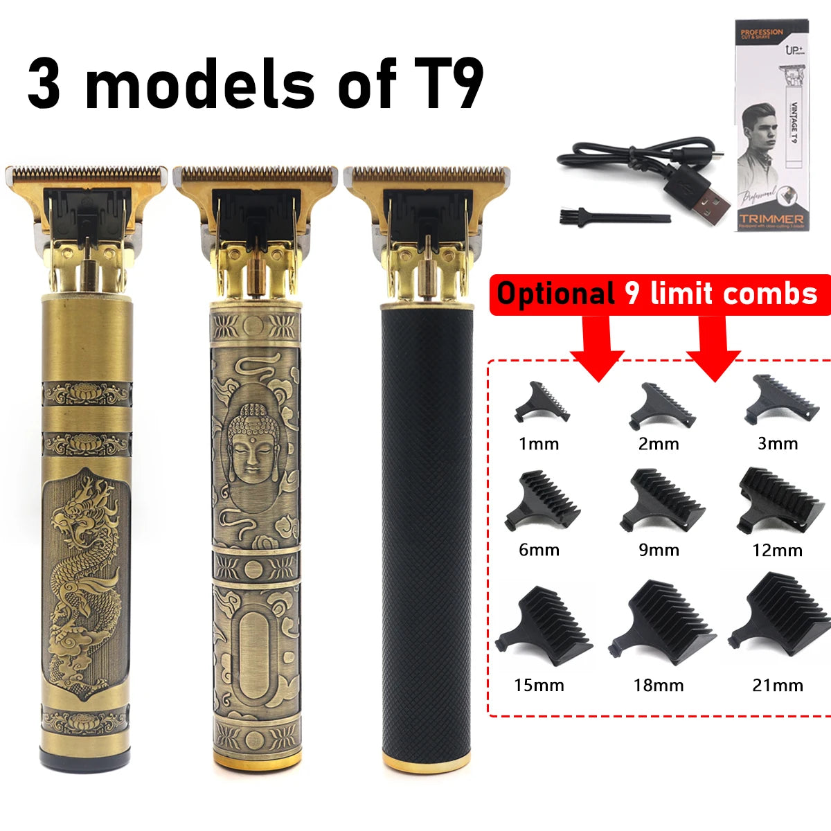 T9 Cortapelos Profesional Metálico | Trimmer de Precisión 0mm para Barba y Cabello Masculino