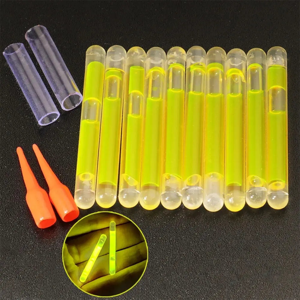Barras Luminosas 10PCS Fireflies 4.5×40mm para Flotador de Pesca – Varillas Fluorescentes Nocturnas