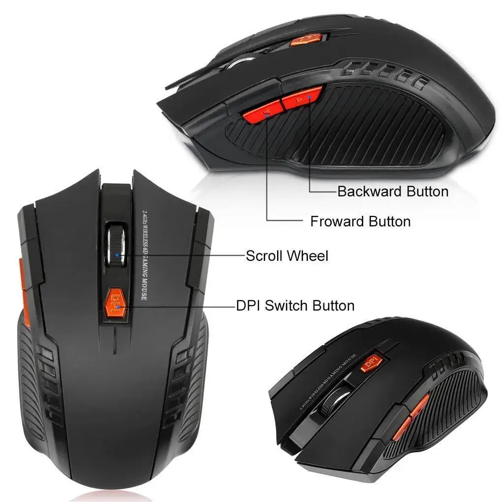 Ratón Inalámbrico 2.4G 1600DPI Óptico Gamer | 6 Botones con Receptor USB para PC y Portátil