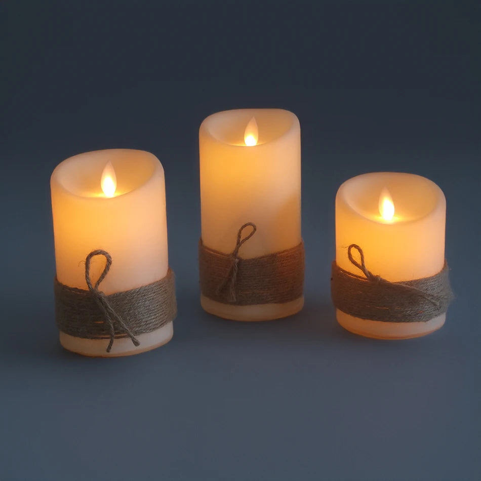 Set de 3 Velas LED con Llama Efecto Real y Cuerda Vintage | Batería o Recargables USB – Luz Ambiental Decorativa