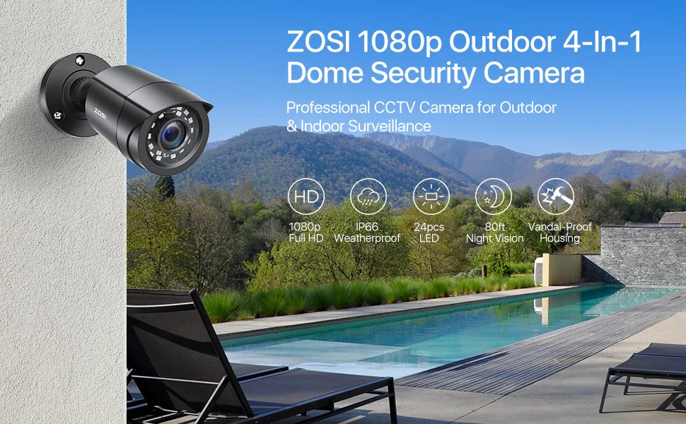 ZOSI 1080P 4 Cámaras HD TVI para Interior y Exterior – CCTV Bullet Resistente al Clima