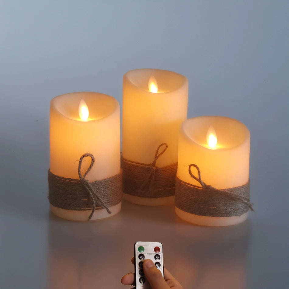 Set de 3 Velas LED con Llama Efecto Real y Cuerda Vintage | Batería o Recargables USB – Luz Ambiental Decorativa
