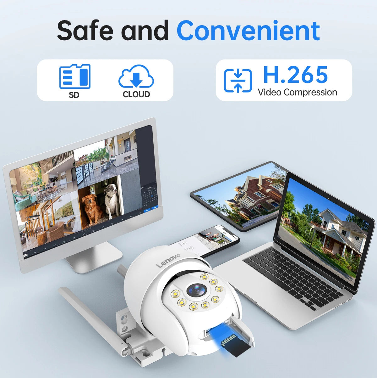 Cámara Lenovo 5MP WiFi PTZ Exterior con Zoom 5X, Seguimiento Automático y ONVIF