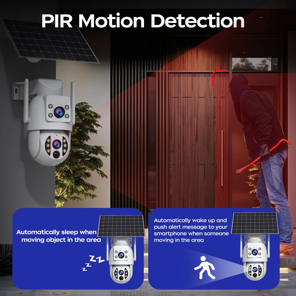 Cámara JOOAN 4MP Solar WiFi Exterior con Doble Lente y Batería – Seguimiento Automático y Visión Nocturna PIR