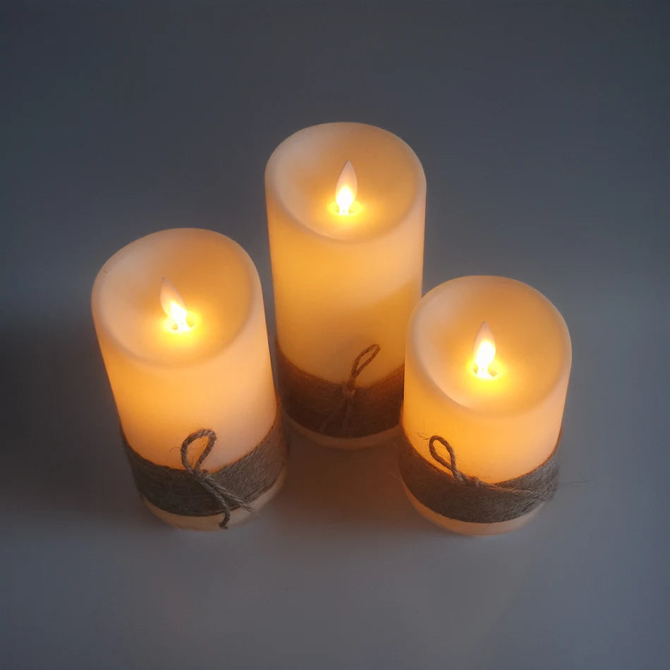 Set de 3 Velas LED con Llama Efecto Real y Cuerda Vintage | Batería o Recargables USB – Luz Ambiental Decorativa