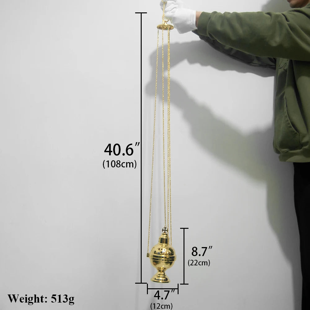 HTISOK Incensario Ortodoxo Dorado con Campanas | Cáliz Colgante para Iglesia o Decoración del Hogar