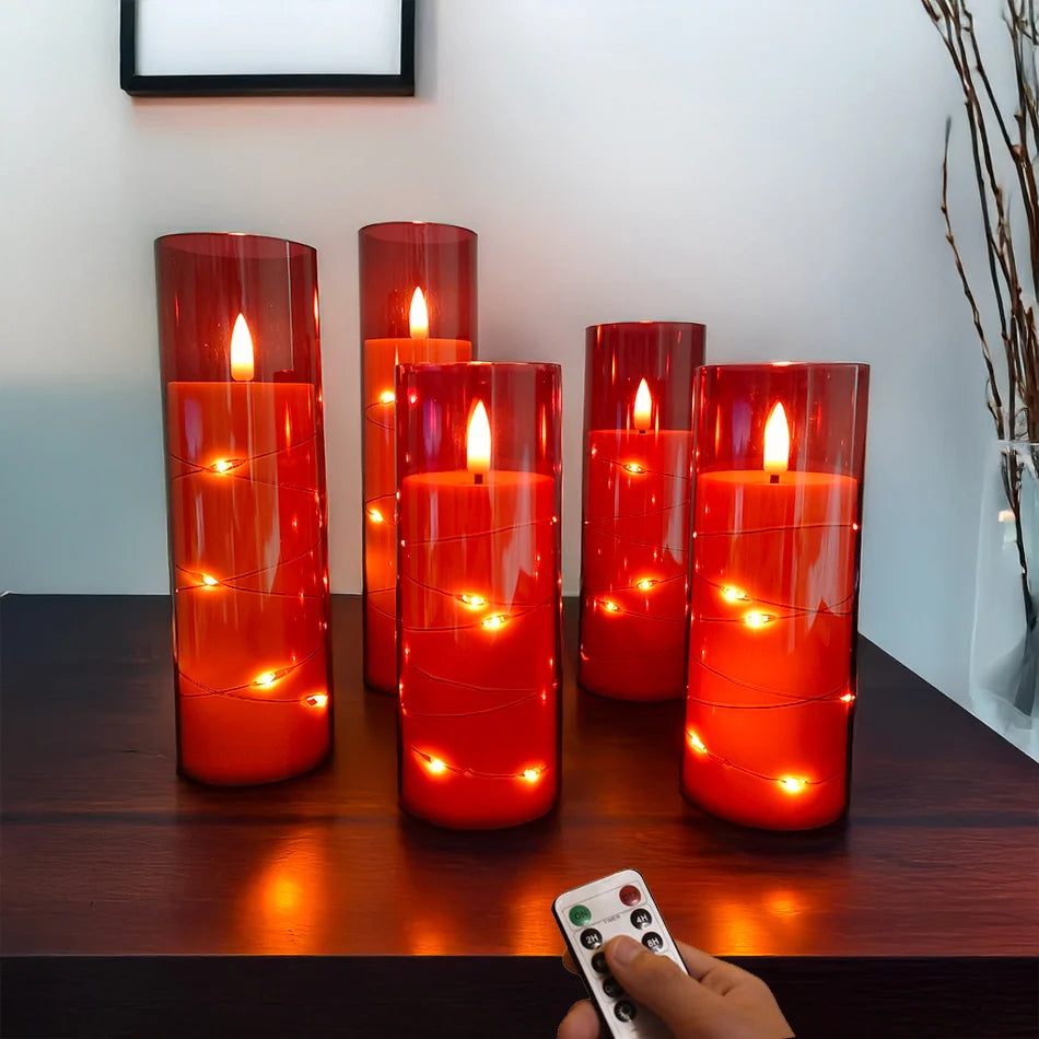 Set de 5 Velas LED Rojas sin Llama | Decoración para Hogar, Fiestas, Halloween o Bodas
