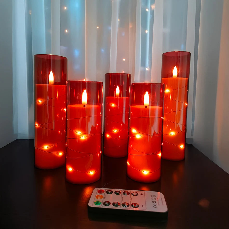 Set de 5 Velas LED Rojas sin Llama | Decoración para Hogar, Fiestas, Halloween o Bodas