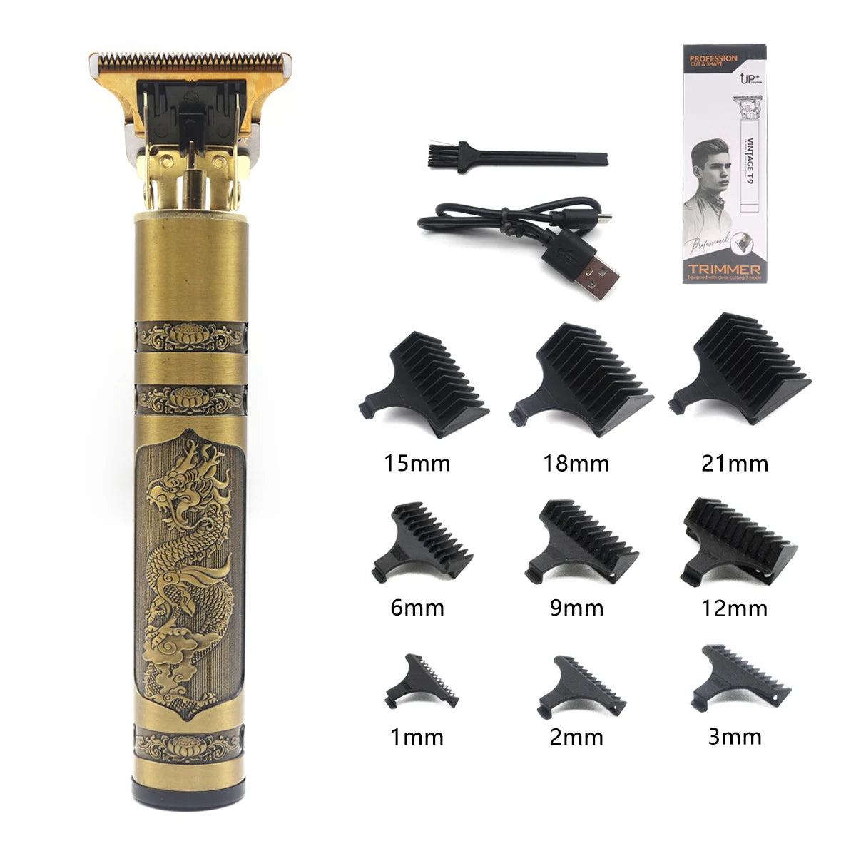 T9 Cortapelos Profesional Metálico | Trimmer de Precisión 0mm para Barba y Cabello Masculino