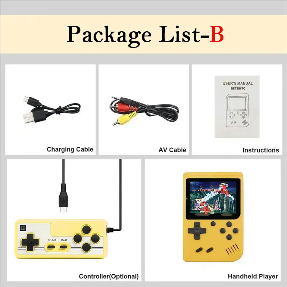 Mini Consola Retro Portátil 8-Bit con 500 Juegos y Mando – Salida AV para TV