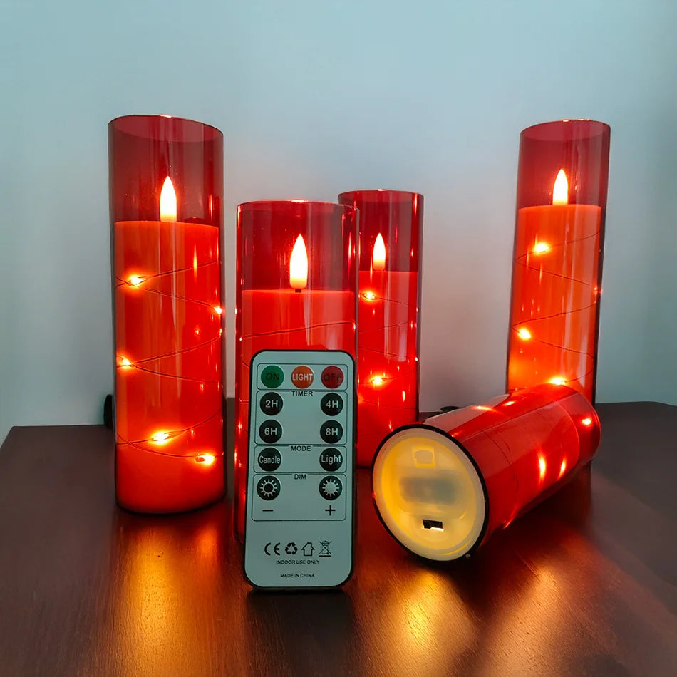 Set de 5 Velas LED Rojas sin Llama | Decoración para Hogar, Fiestas, Halloween o Bodas