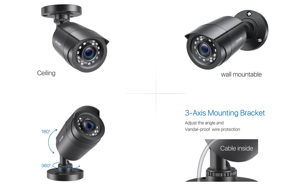 ZOSI 1080P 4 Cámaras HD TVI para Interior y Exterior – CCTV Bullet Resistente al Clima