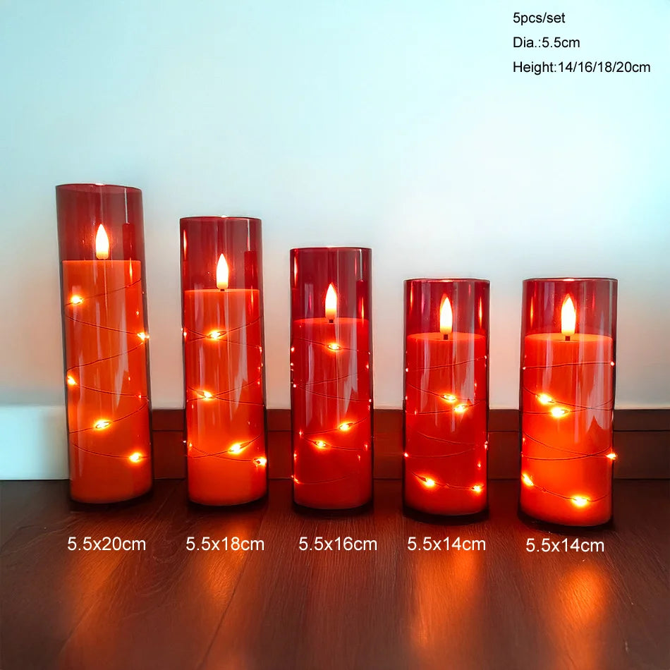 Set de 5 Velas LED Rojas sin Llama | Decoración para Hogar, Fiestas, Halloween o Bodas