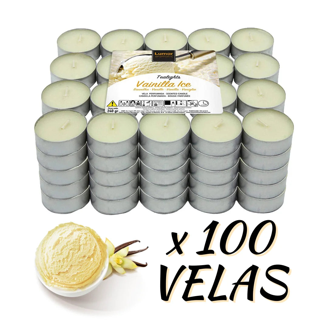 Krown – Pack de 60 o 100 Velas Aromáticas Tealights (4,5h duración) – Vainilla, Canela, Coco, Lavanda y más