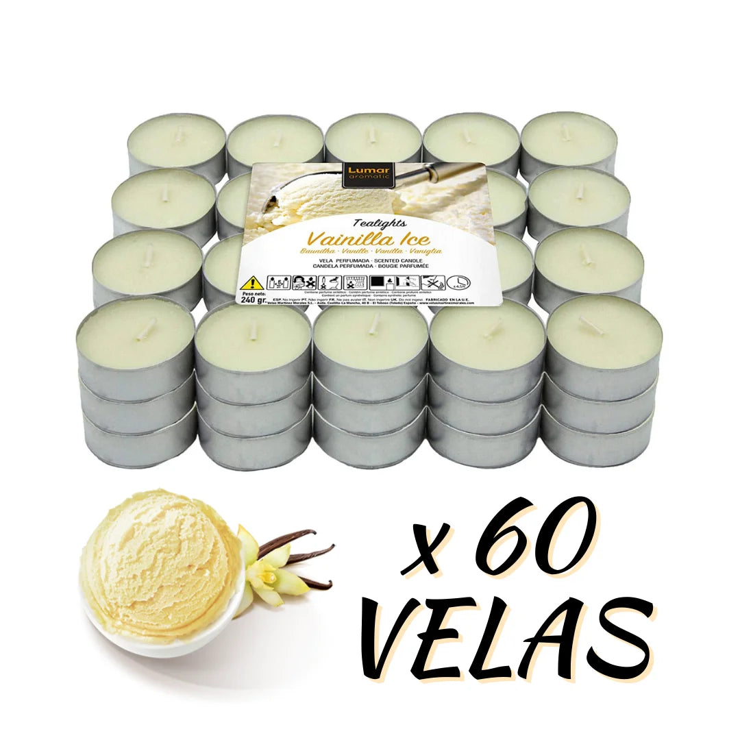 Krown – Pack de 60 o 100 Velas Aromáticas Tealights (4,5h duración) – Vainilla, Canela, Coco, Lavanda y más